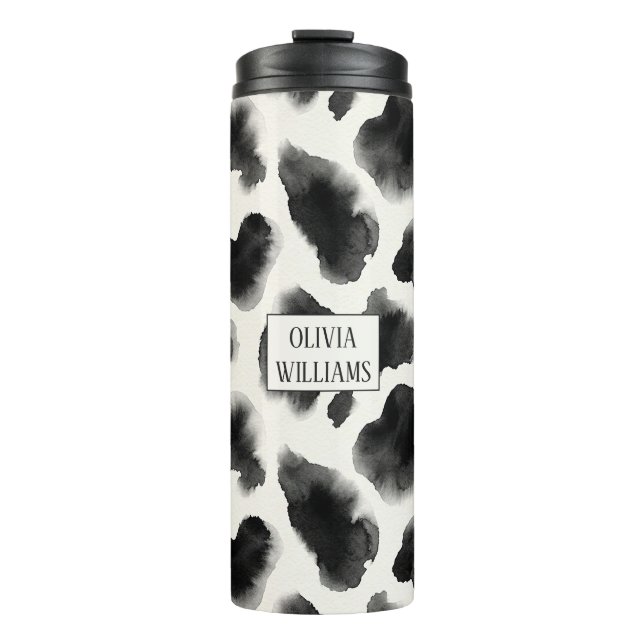 Black and White Cow Print Pattern Thermosbecher (Vorderseite)
