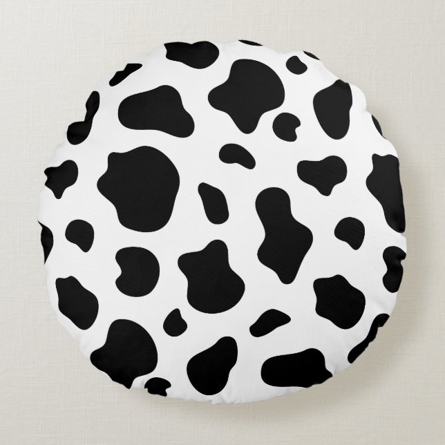 Black and White Cow Print Pillow Decorative  Rundes Kissen (Vorderseite)