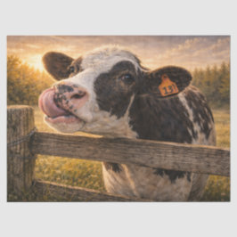 Black and White Cow with Tongue up Her Nose  Seidenpapier