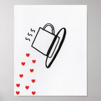 Black and White Cup with Red Hearts Pouring Poster