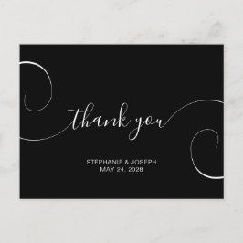 Black and White Curly Script Wedding Vielen Dank Postkarte