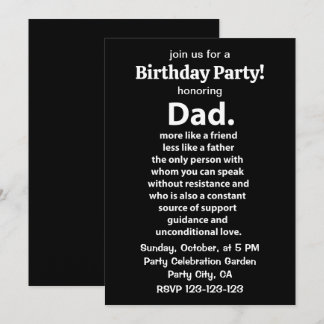 Black and White Dad Daddy Quote Birthday Party Einladung
