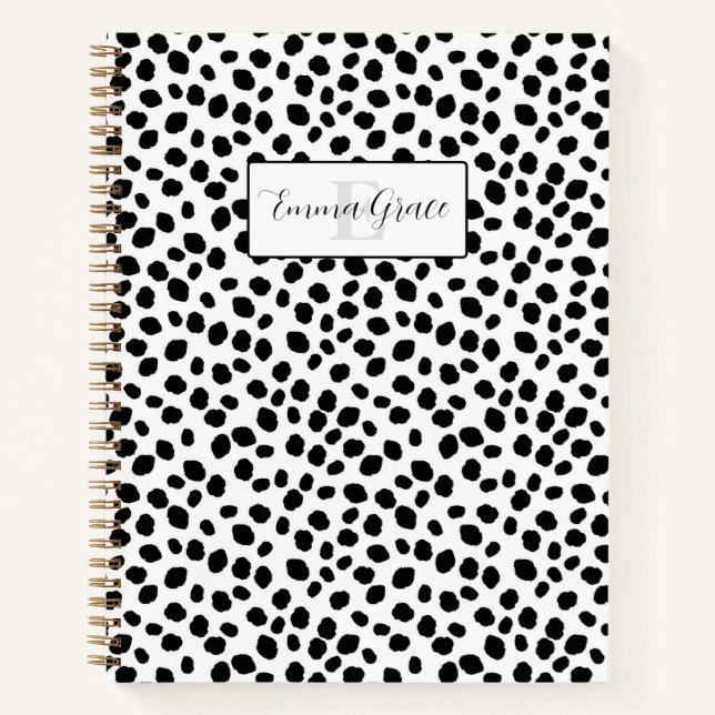 Black and white Dalmatian spot pattern notebook Notizbuch (Vorderseite)