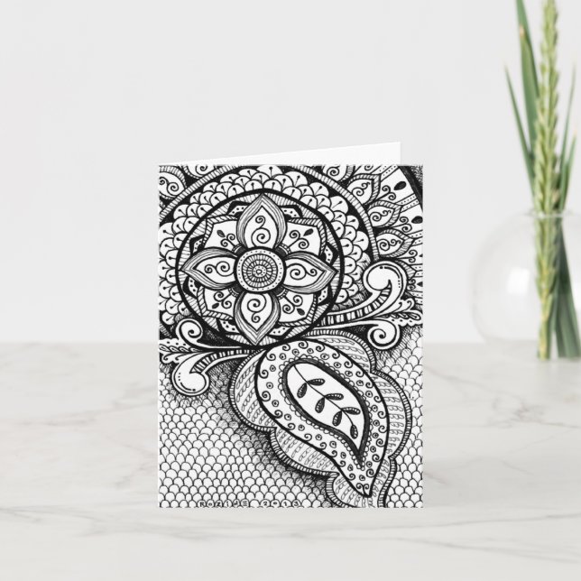 Black and White Damask Indian Mandala Danke (Vorderseite)
