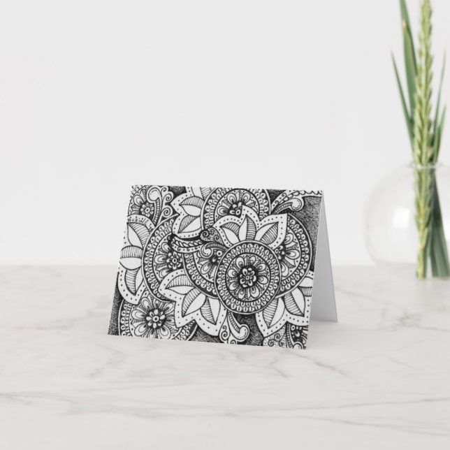 Black and White Damask Indian Mandala Danke (Vorderseite)