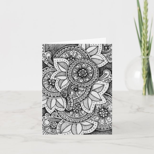 Black and White Damask Indian Mandala Danke (Vorderseite)