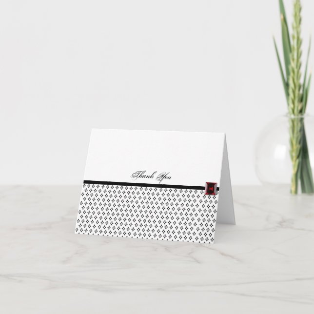 Black and White Damask mit Ruby Danke (Vorderseite)