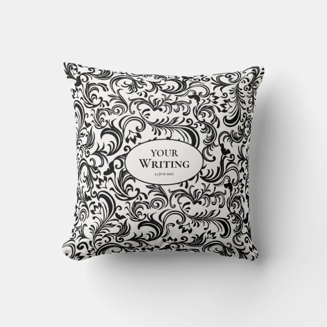 Black and White Damask Pattern Custom Wedding Kissen (Vorderseite)