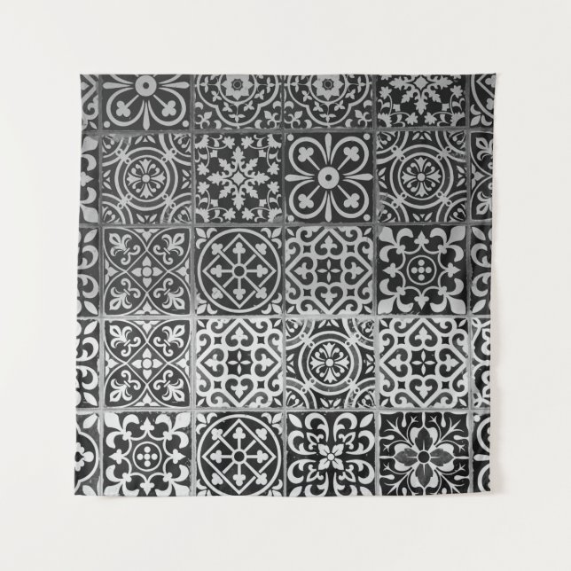 Black and white damask patterns wandteppich (Vorderseite)