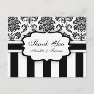 Black and White Damask Stripe Wedding Vielen Dank Dankeskarte