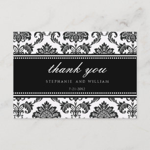 Black and White Damask Wedding Dankeschön Karte