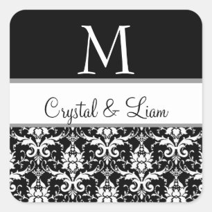 BLACK and WHITE Damask Wedelkleber Quadratischer Aufkleber