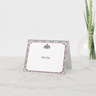 Black and White Damask with Red Accent Thank You Dankeskarte