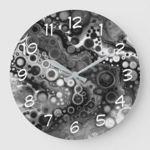 Black and White Digital Fluid Art    Große Wanduhr
