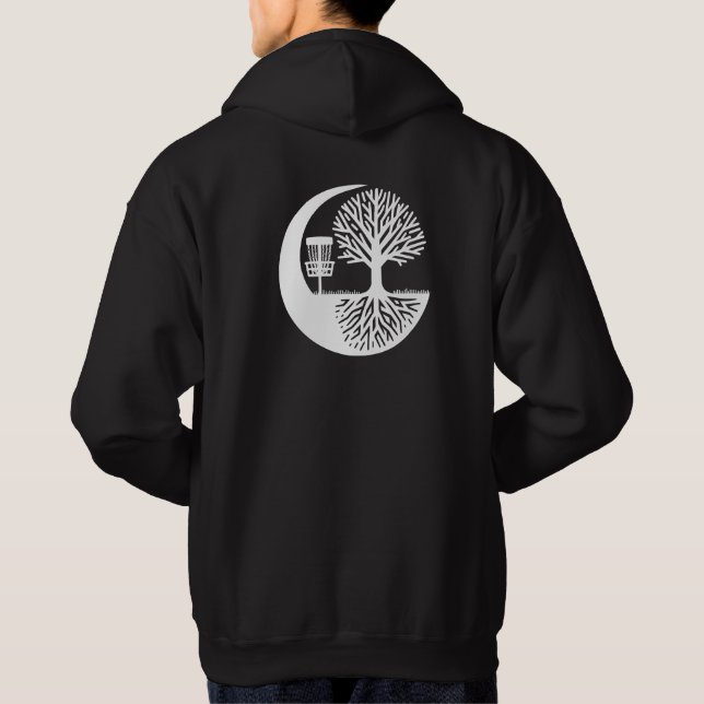 Black and white Disc Golf and Tree Roots   Hoodie (Rückseite)