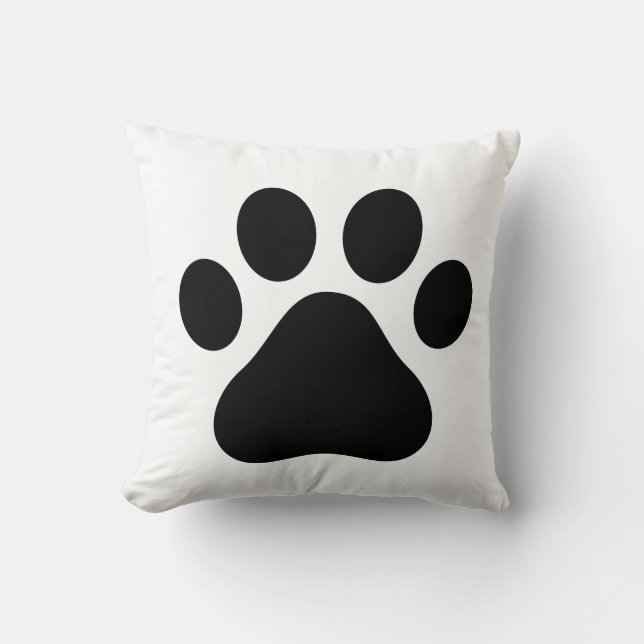 BLACK AND WHITE DOG PAW PRINT SQUARE THROW CUSHION KISSEN (Vorderseite)