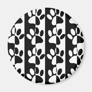 Black And White Dog Paws And Stripes Magnet