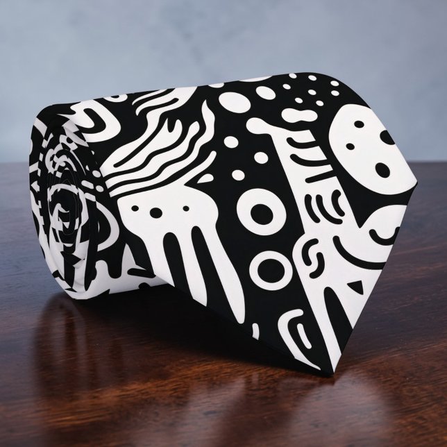 Black and White Doodles Custom Necktie Krawatte (Von Creator hochgeladen)
