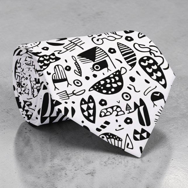 Black and White Doodles Custom Necktie Krawatte (Von Creator hochgeladen)