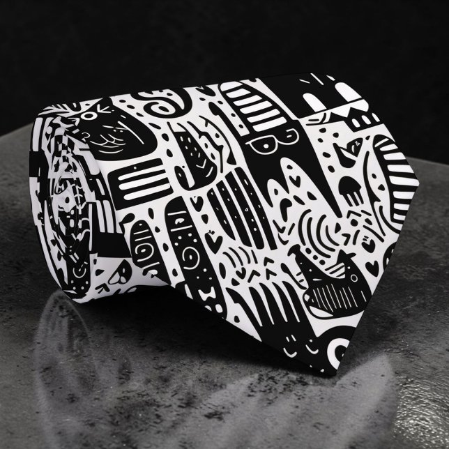 Black and White Doodles Custom Necktie Krawatte (Von Creator hochgeladen)