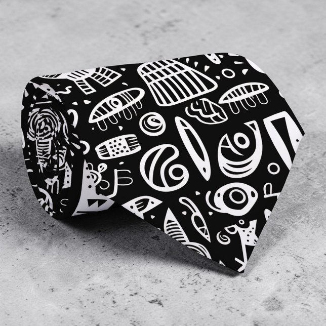 Black and White Doodles Custom Necktie Krawatte (Von Creator hochgeladen)