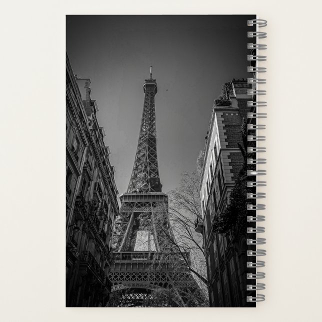 black and white eiffel tower photo  notizbuch (Rückseite)