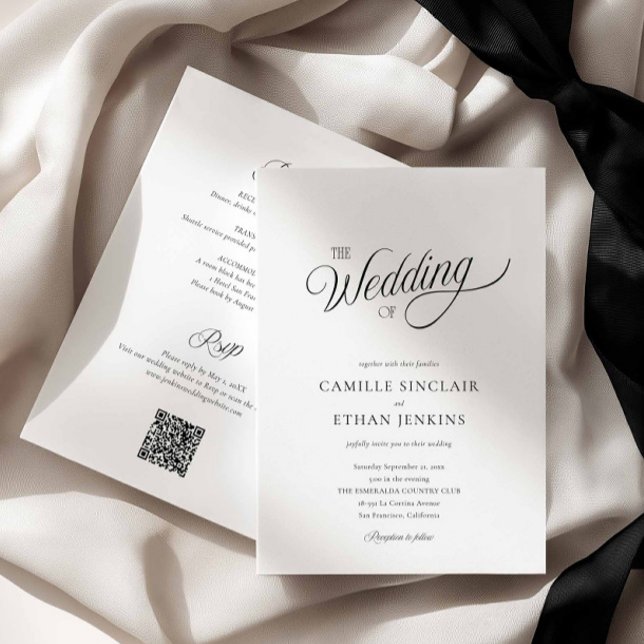 Black and White Elegant All in One Wedding Einladung (The Wedding Black and White all in one Invitation)