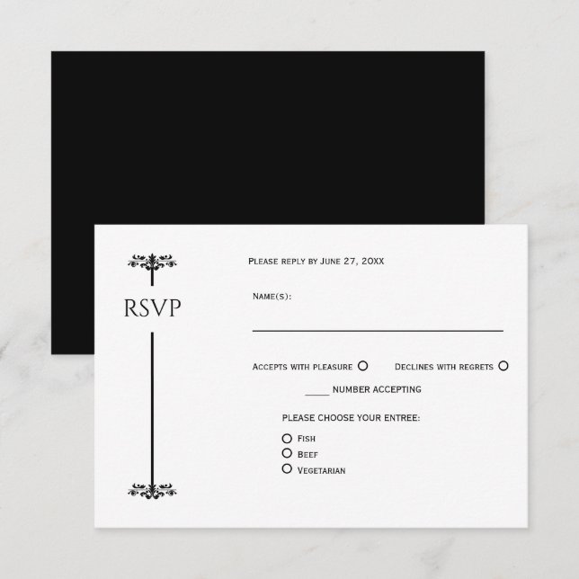 Black and White Elegant Minimalist RSVP | Karte (Vorne/Hinten)