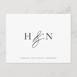 Black and White elegante Monogram Wedding Danke Postkarte