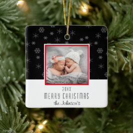 Black and White Family Foto Christmas Keramikornament