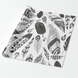 Black and white feathers pattern geschenkpapier