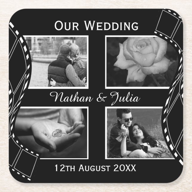 Black and White Film Reel Custom Photo Rechteckiger Pappuntersetzer (Vorderseite)