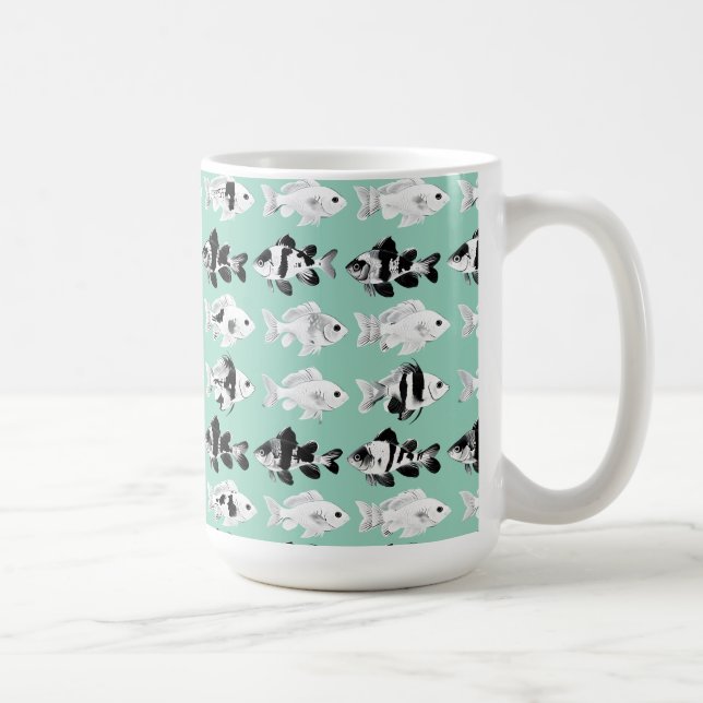 Black and white fish on teal background  kaffeetasse (Rechts)