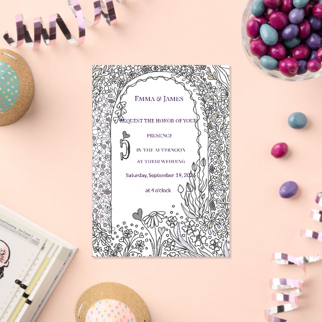 Black and White Floral Garden Door Wedding Acryleinladungen (Insitu (Feier))