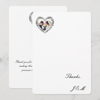 Black and White Floral Heart  Wedding Thanks Cartd Dankeskarte