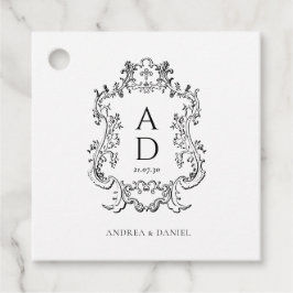 Black and White Floral Wedding Monogram  Geschenkanhänger