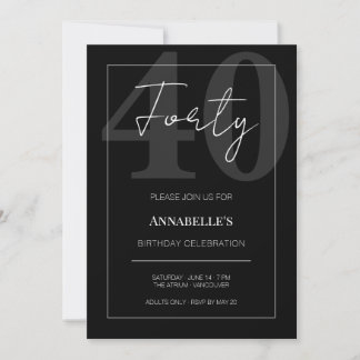 Black and White Forty 40th Birthday Celebration  Einladung
