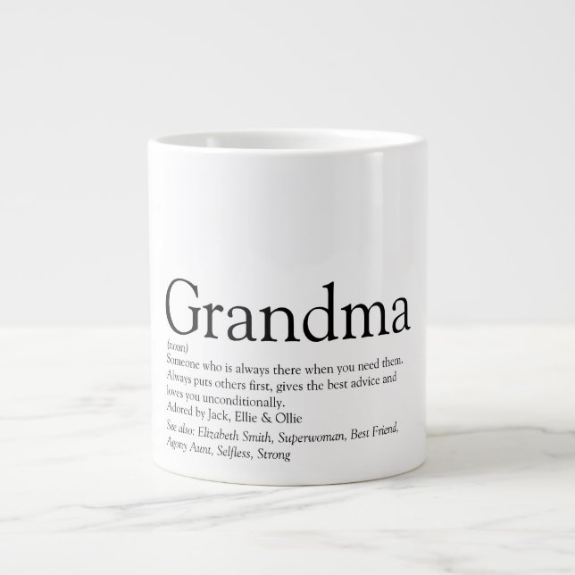 Black and White Fun Grandma Grandmother Definition Jumbo-Tasse (Vorderseite)
