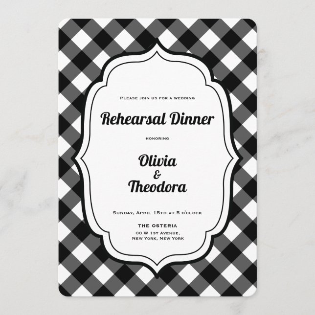 Black and White Gingam Rehearsal Dinner Invitation Einladung (Vorderseite)