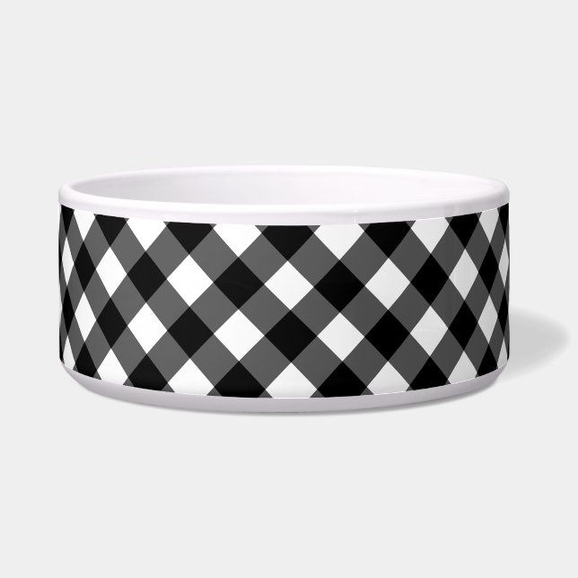 Black and White Gingham Check ceramic pet bowl  Napf (Vorderseite)