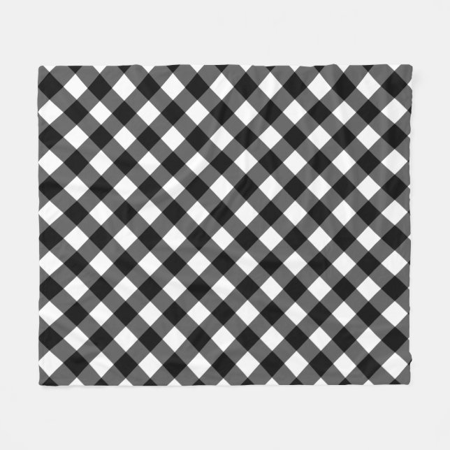 Black and White Gingham Check Fleece Blanket (Vorderseite (Horizontal))