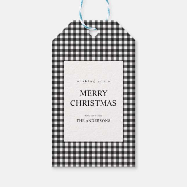 Black and White Gingham Christmas Geschenkanhänger (Vorderseite)