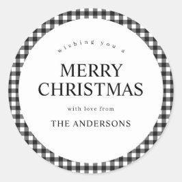 Black and White Gingham Christmas Runder Aufkleber