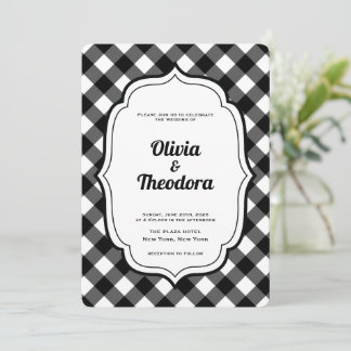 Black and White Gingham wedding invitation Einladung