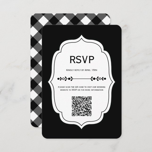 black and white gingham wedding RSVP Cards (Vorne/Hinten)
