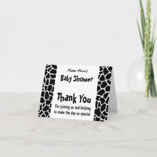 Black and White Giraffe Print Babyshower Dankeskarte