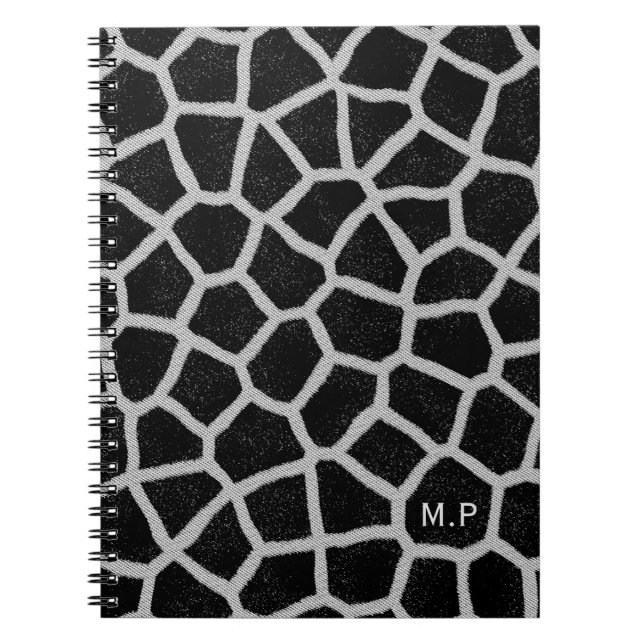 Black and White Giraffe Print Monogram Notizblock (Vorderseite)