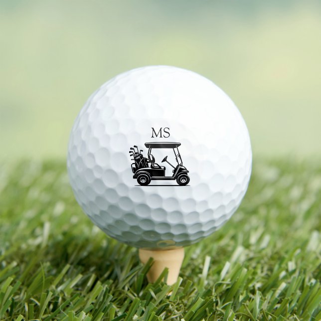 Black and White Golf Cart with Initials Golfball (Von Creator hochgeladen)