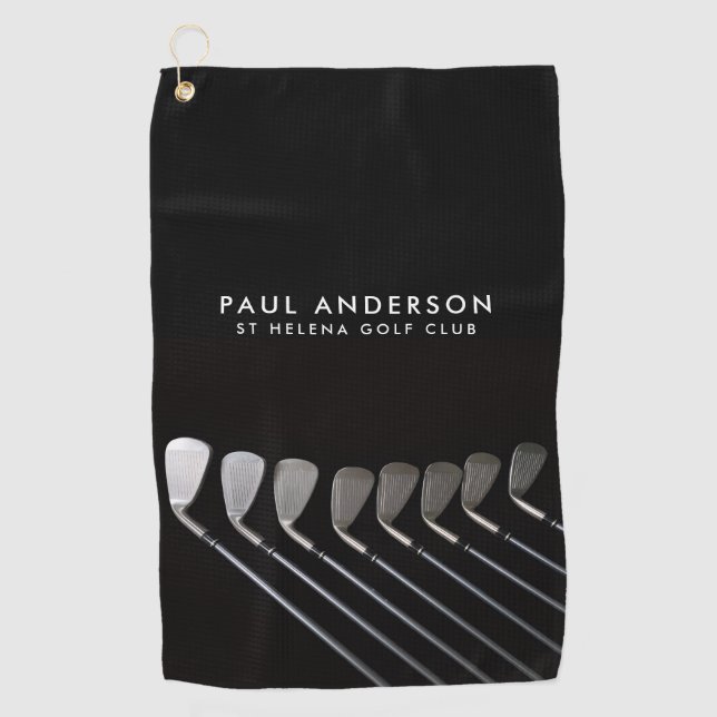 Black And White Golf Club Perosnalized Name Golfer Golfhandtuch (Vorderseite)