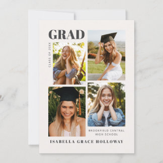 Black and White Grad Announcement With Photos Einladung